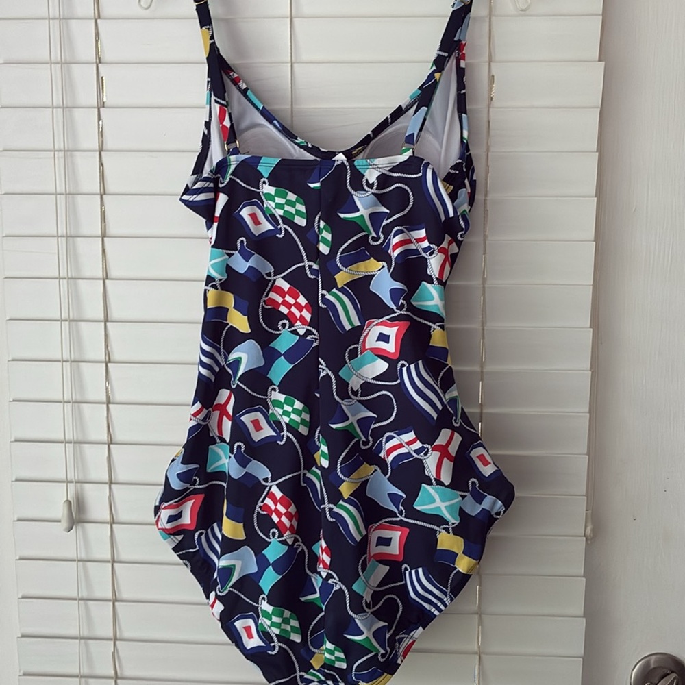 crown & ivy Swimsuit One Piece Nautical Flag Blue Red SZ L Like New! - Picture 4 of 10